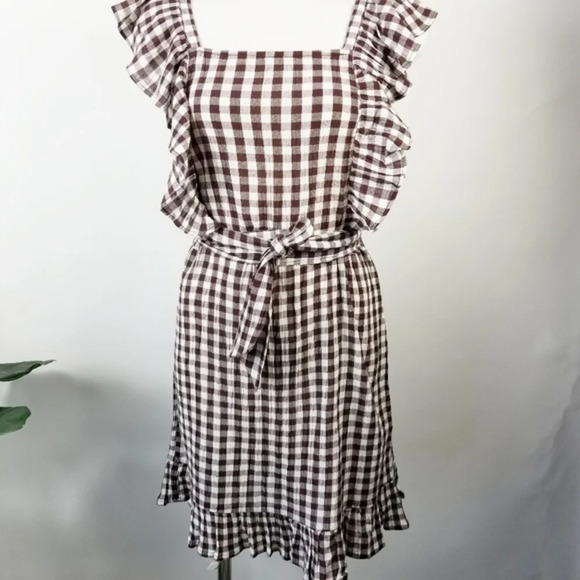 TOPSHOP Gingham Ruffle Mini Dress Sz 8 - Picture 5 of 8
